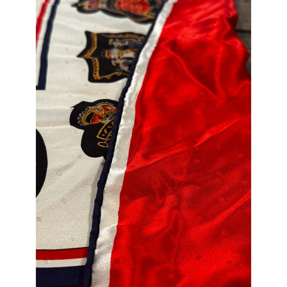 Vintage Mantero Italy 34x34 Heraldic Crest Scarf Red White Blue Square Neck Wrap